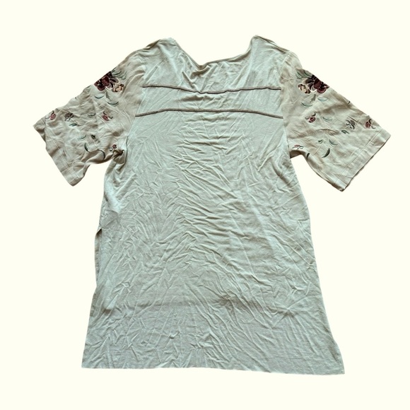 Free People Oatmeal Heather Embroidered Floral Sleeves Peasant Tunic Top M - Picture 1 of 8